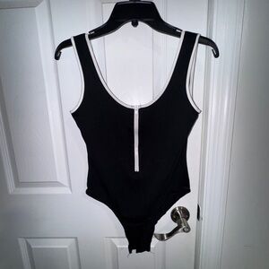 Black and White Zip-Front Bodysuit